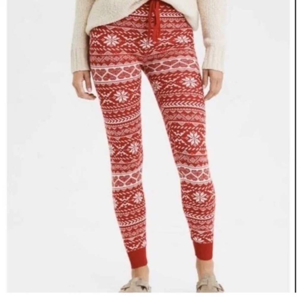 NWT AE Fair Isle Red and White Patterned Sweater Leggings